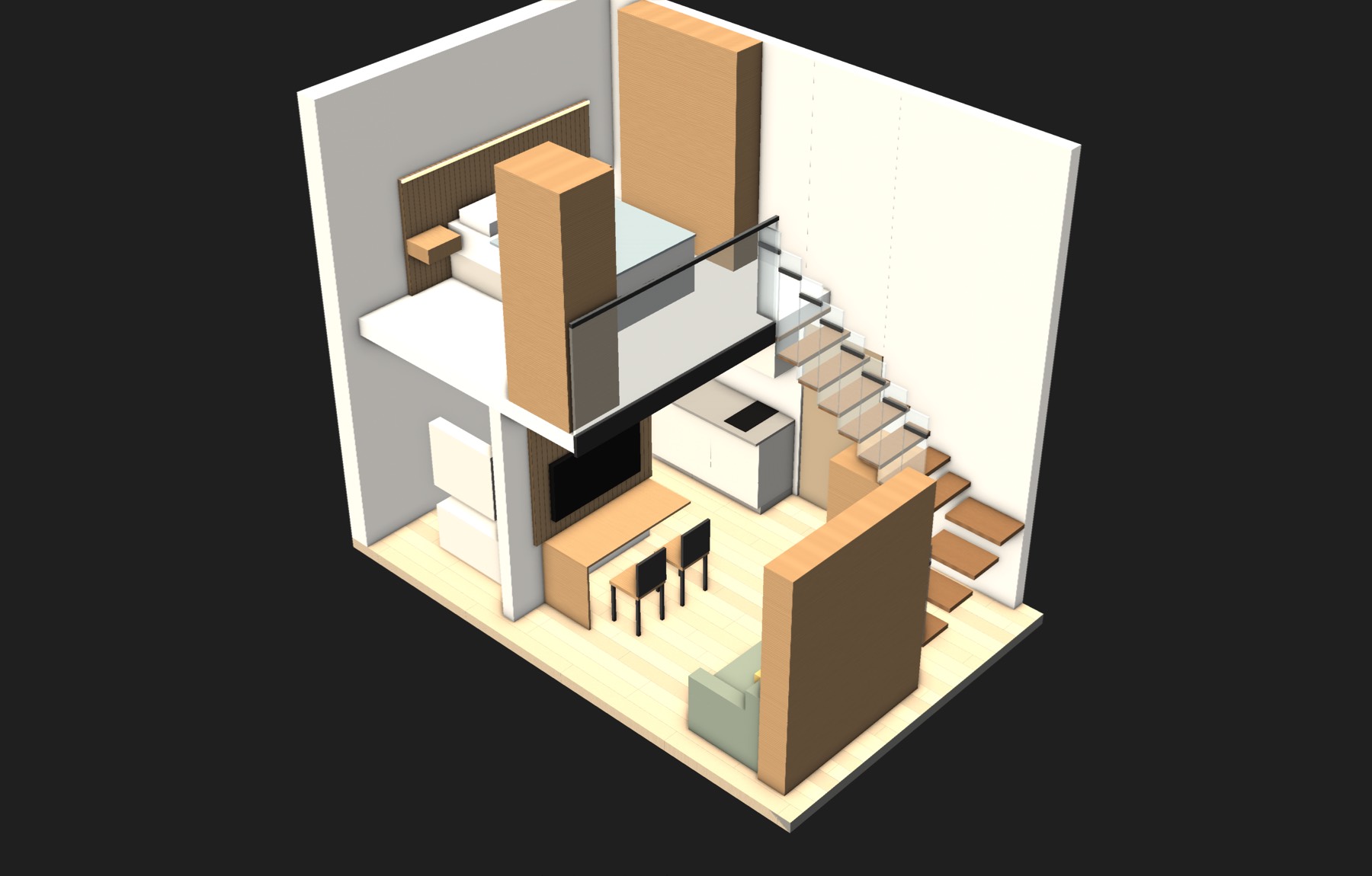 Studio 204 com layout para longa temporada